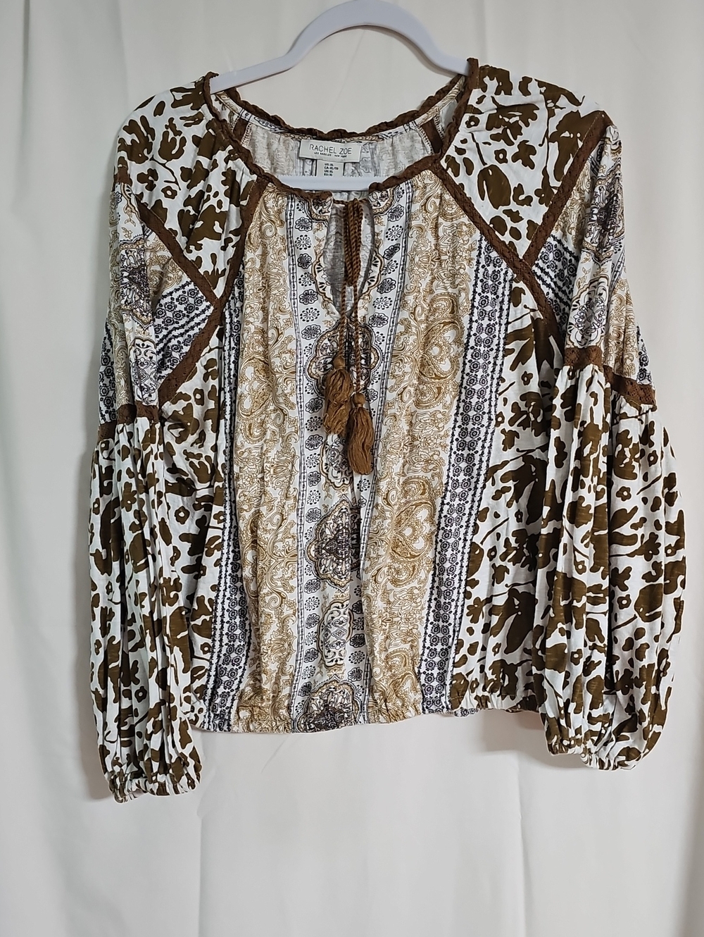 Rachel Zoe Brown & Cream Paisley Peasant Blouse